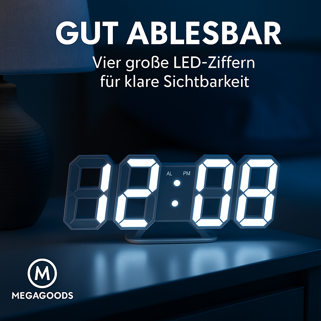 3D LED Digitaluhr Wanduhr dimmbar mit Nachtmodus modern DE.