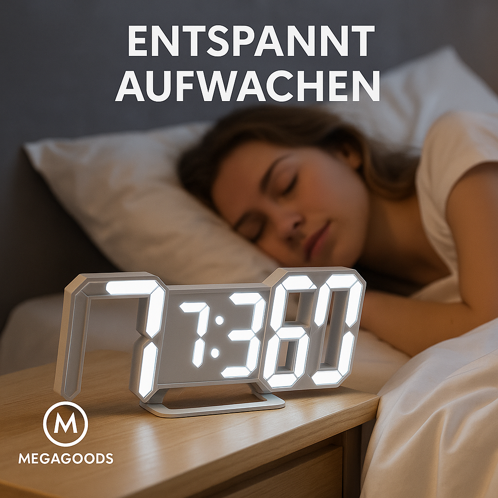 3D LED Digitaluhr Wanduhr dimmbar mit Nachtmodus modern DE.