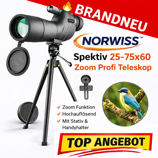 Norwiss™ Spektiv 25-75x60 Zoom Profi Teleskop Outdoor Jagd Vogelbeobachtung HD
