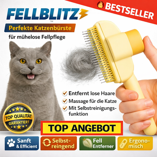 Fellblitz™ Katzenbürste Tierhaarbürste Fell Bürste Selbstreinigend Bestseller