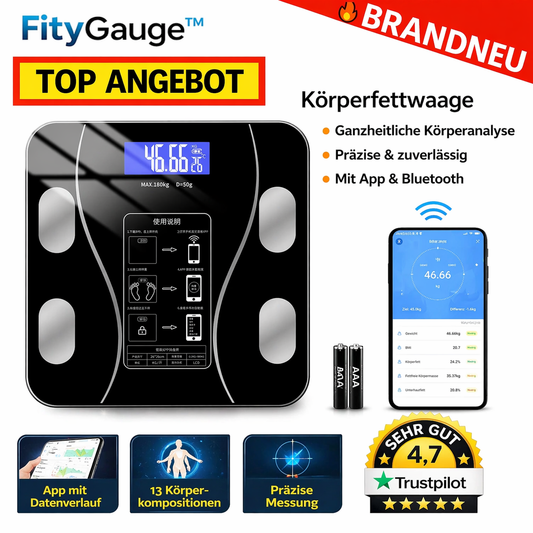 FityGauge™ Körperfettwaage Personenwaage Körperanalyse Digital Bluetooth mit APP
