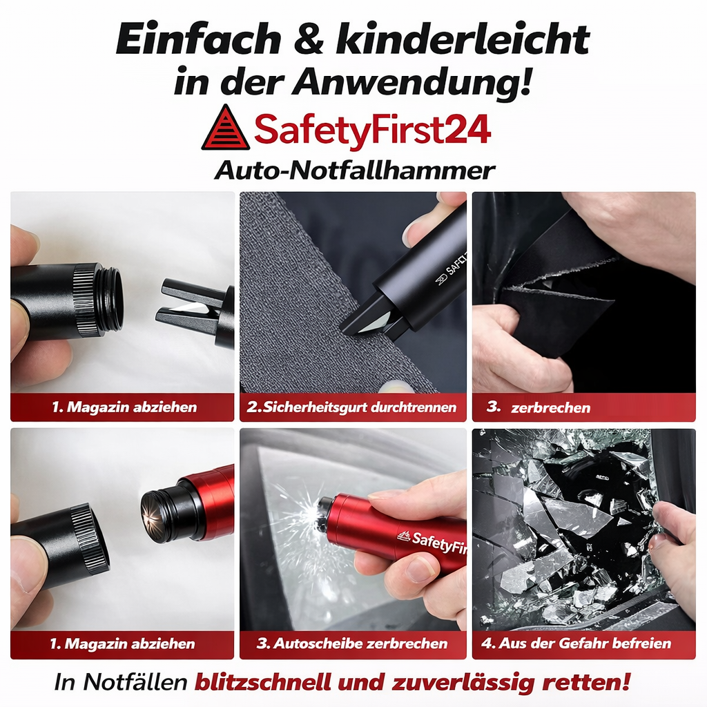 Safety First 24™ Notfallhammer Nothammer Gurtschneider Fensterbrecher Original