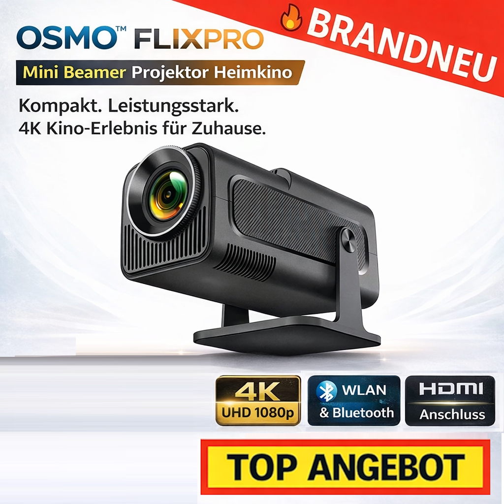 Osmo™ FlixPro Mini Beamer Projektor Heimkino WLAN 6 Bluetooth 4K 1080p LED HDMI