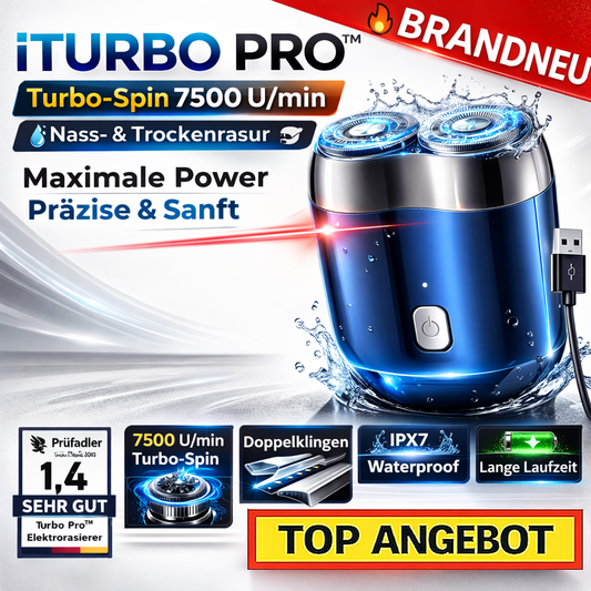 iTurbo Pro™ Doppelkopf Elektrorasierer Turbo-Spin 7500 U/min Nass-& Trockenrasur