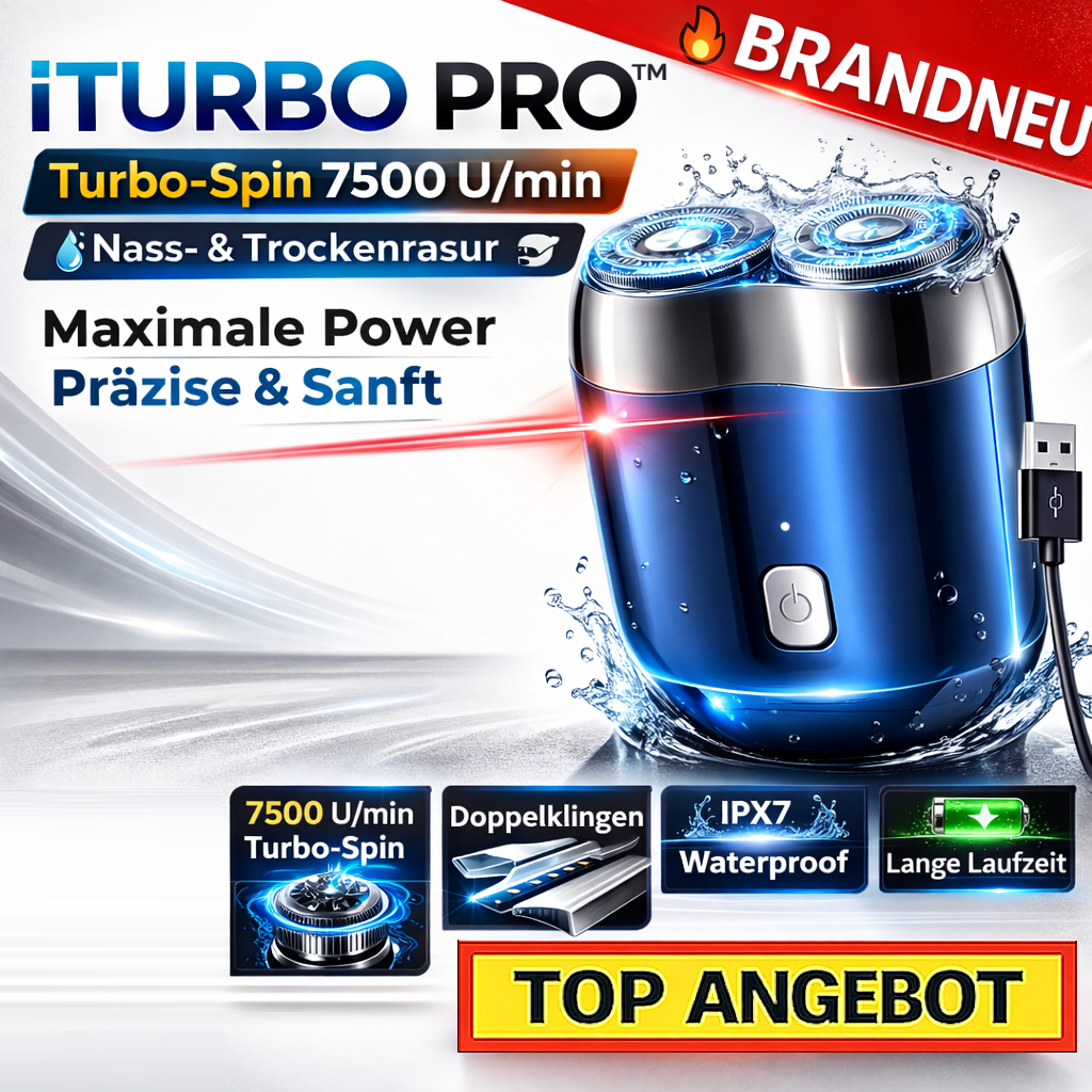 iTurbo Pro™ Doppelkopf Elektrorasierer Turbo-Spin 7500 U/min Nass-& Trockenrasur