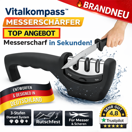 Vitalkompass™ Messerschärfer | Profi Messerschleifer | 3-Stufen Diamant System