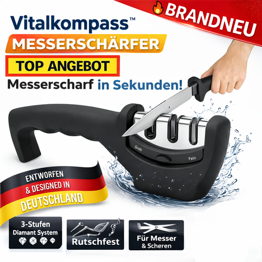 Vitalkompass™ Messerschärfer | Profi Messerschleifer | 3-Stufen Diamant System