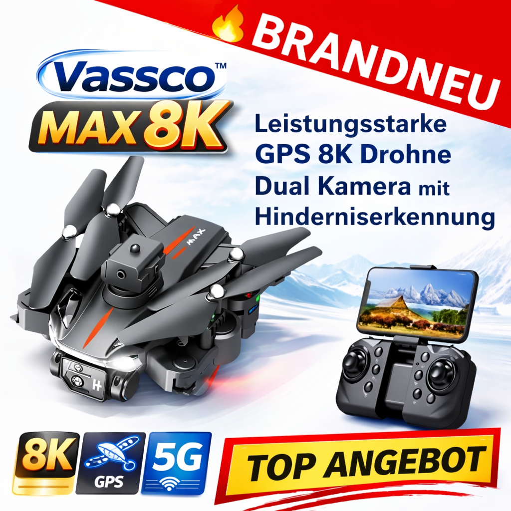 Vassco™ Max 8K GPS Drohne Dual Kamera 5G FPV Faltbar WLAN Hindernisvermeidung