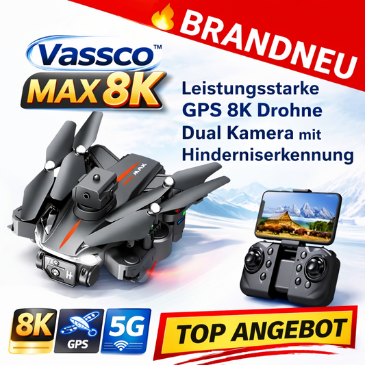 Vassco™ Max 8K GPS Drohne Dual Kamera 5G FPV Faltbar WLAN Hindernisvermeidung
