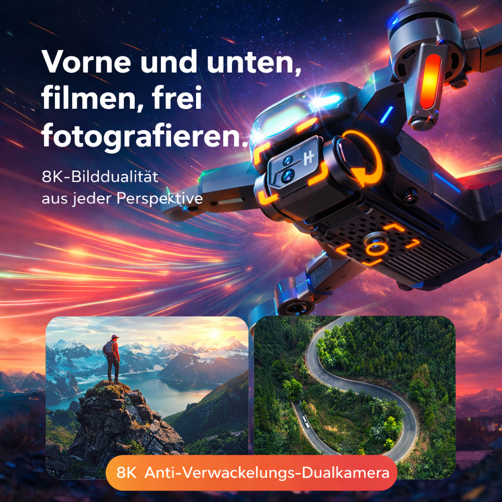 Vassco™ Max 8K GPS Drohne Dual Kamera 5G FPV Faltbar WLAN Hindernisvermeidung