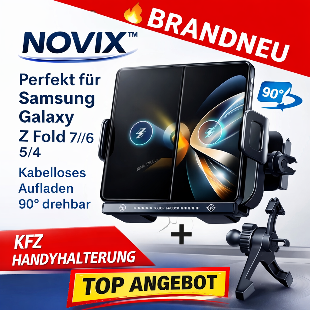 NOVIX™ KFZ Handyhalterung Auto für Samsung Z Fold 7/6/5/4 kabellos 90° drehbar