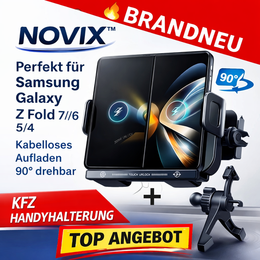 NOVIX™ KFZ Handyhalterung Auto für Samsung Z Fold 7/6/5/4 kabellos 90° drehbar