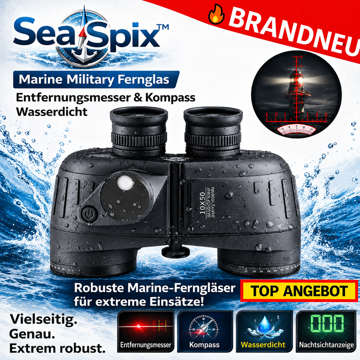 SeaSpix™ Marine Military Fernglas mit Entfernungsmesser & Kompass Wasserdicht