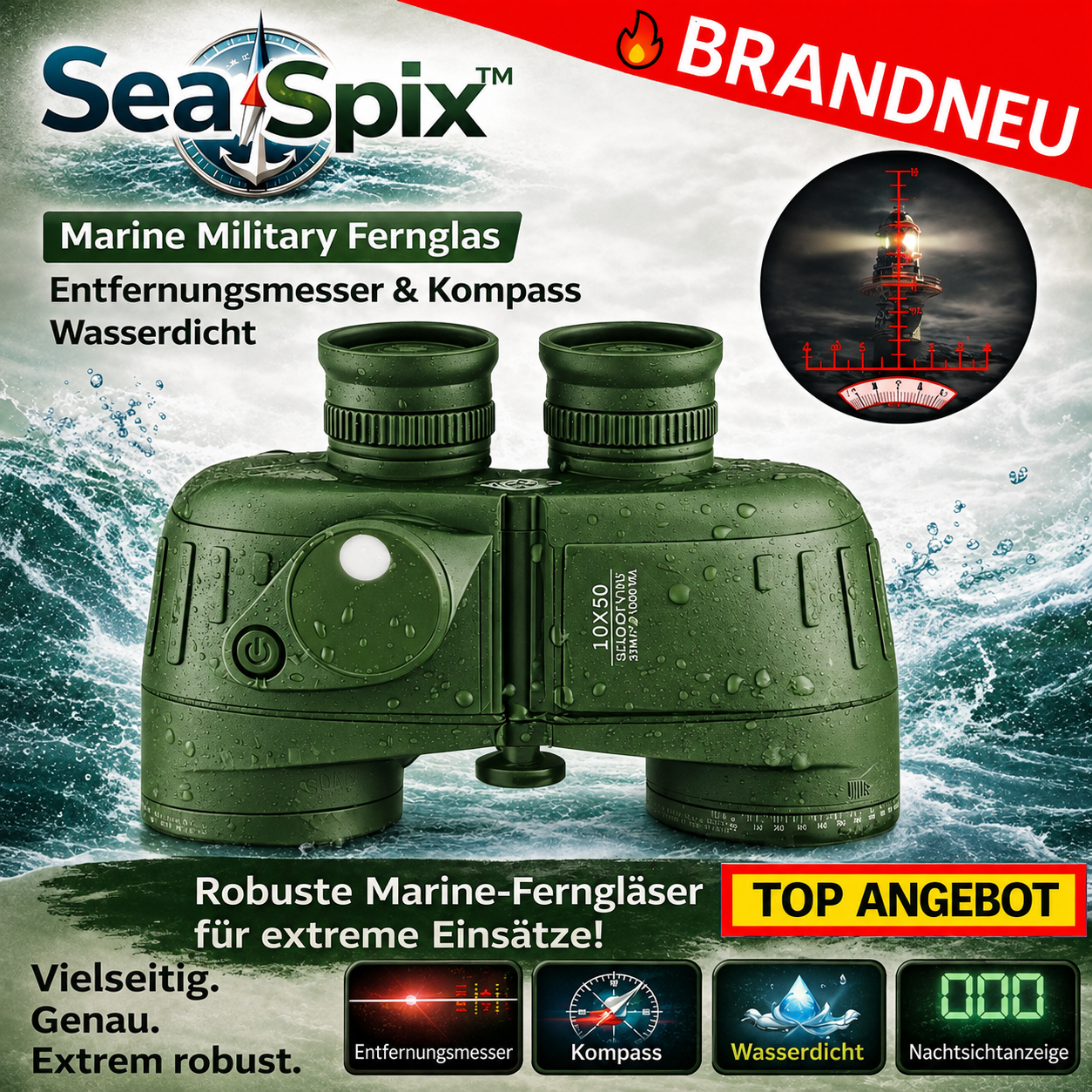 SeaSpix™ Marine Military Fernglas mit Entfernungsmesser & Kompass Wasserdicht