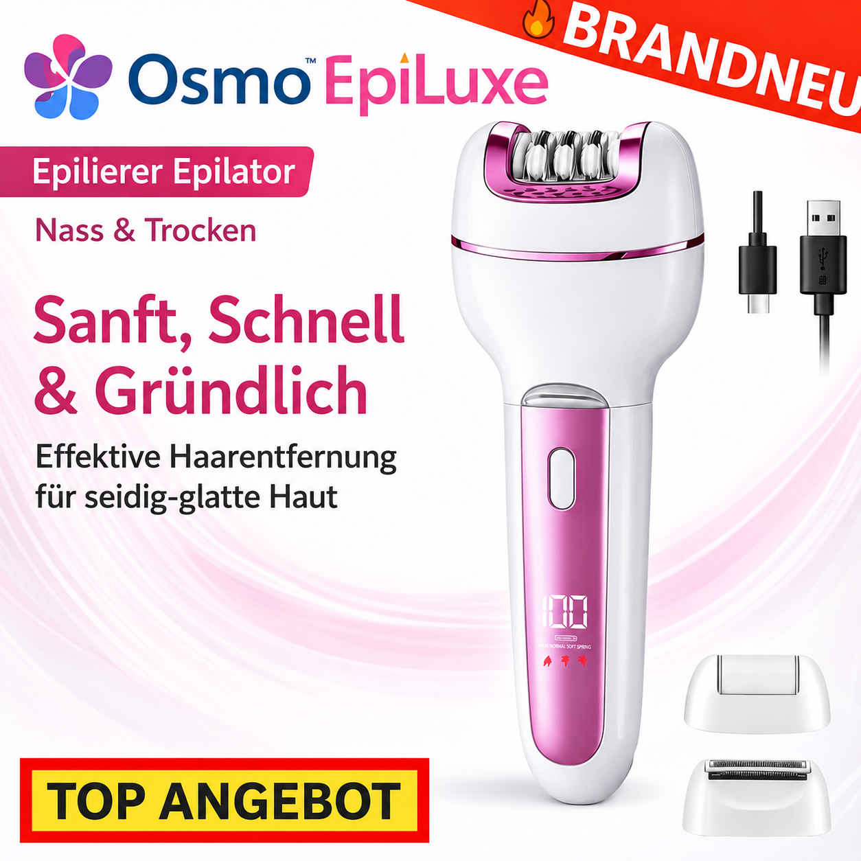 Osmo™ EpiLuxe Epilierer  Damen Epilator Haarentfernung Haarentferner Ganzkörper
