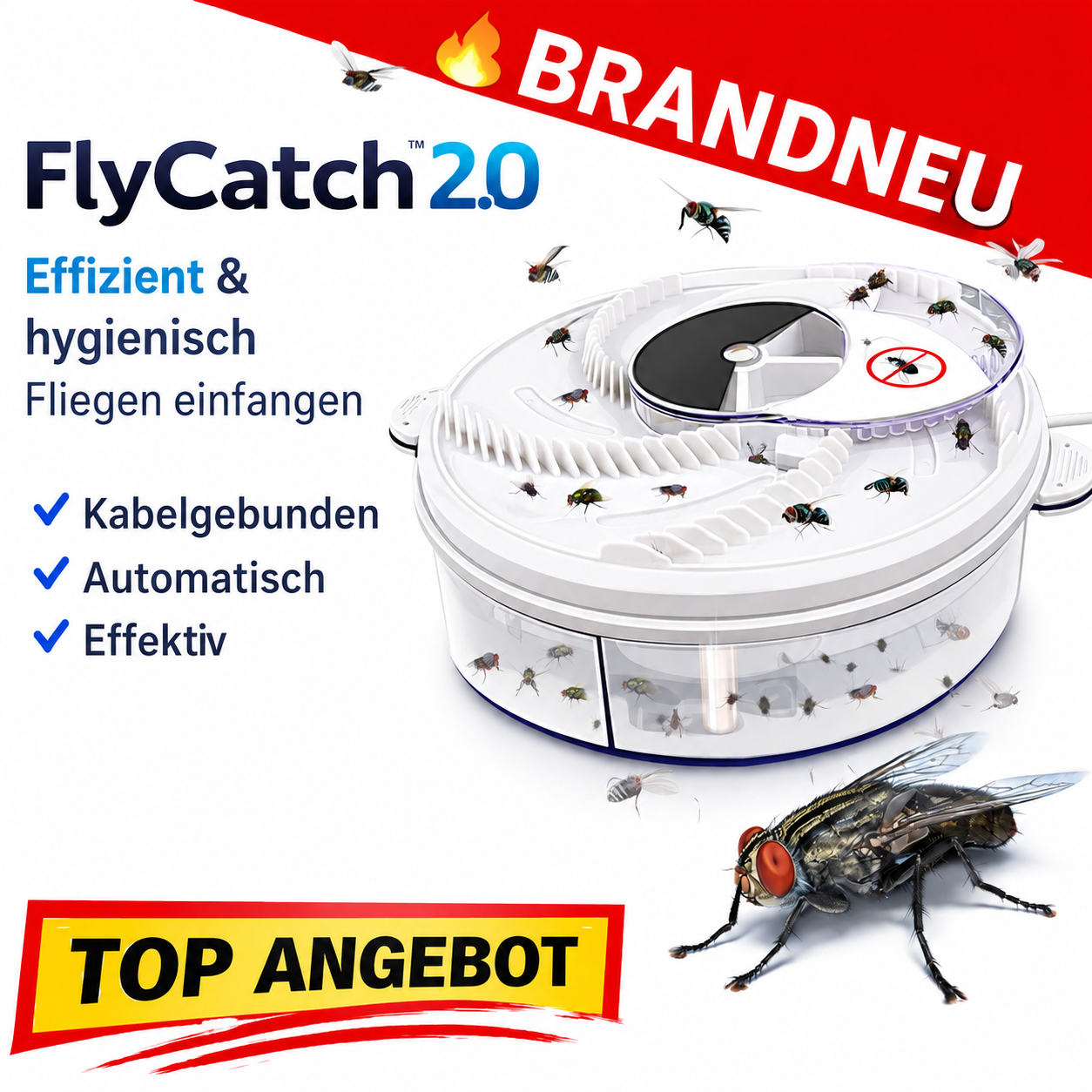 FlyCatch™ 2.0 Elektrischer Fliegenfänger Fliegenfalle verbesserte Insektenfalle
