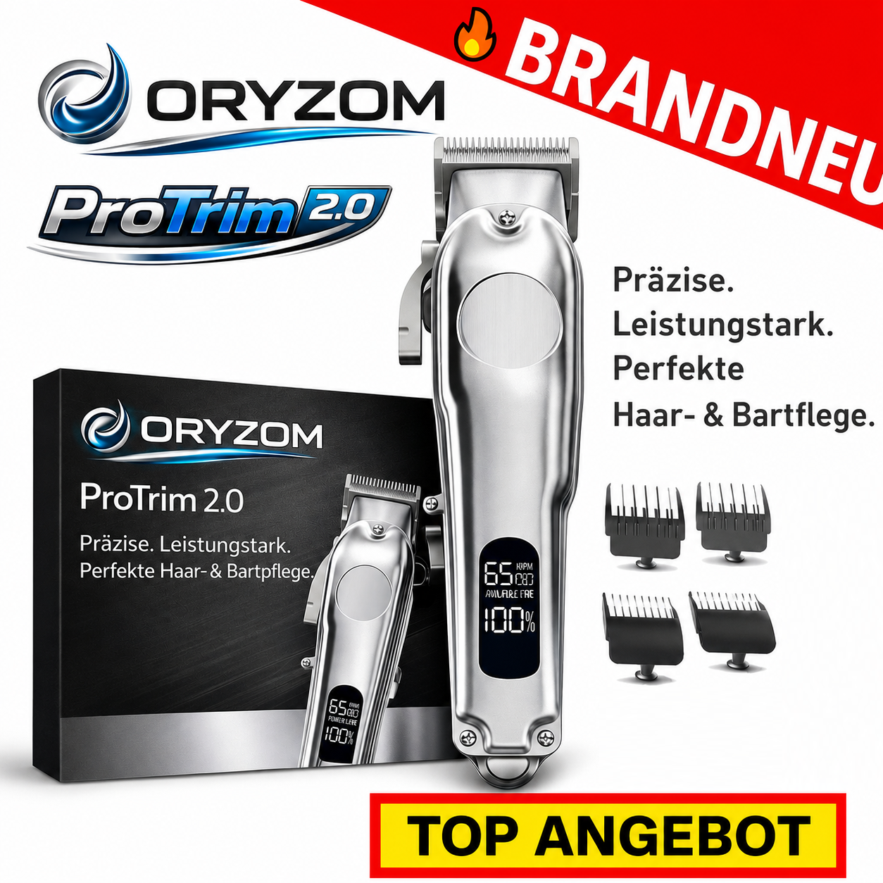 Oryzom™ ProTrim 2.0 Profi Edelstahl Haarschneider & Barttrimmer mit Akku USB