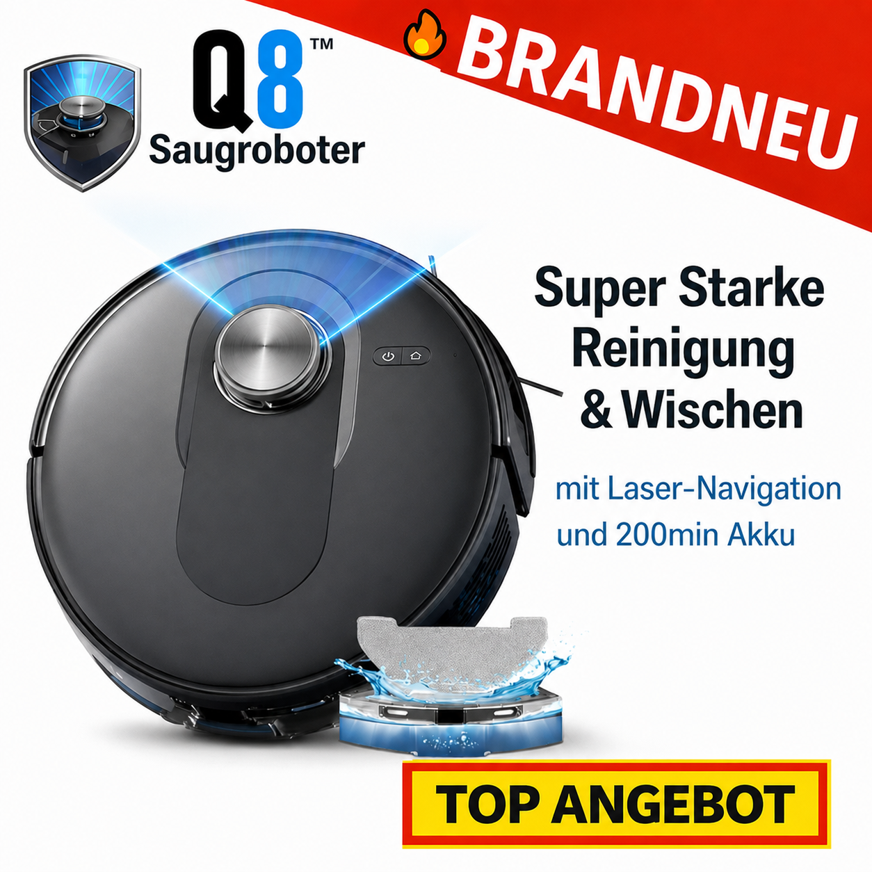 Q8™ Saugroboter mit Wischfunktion 200min Akkulaufzeit & Laser Navigation