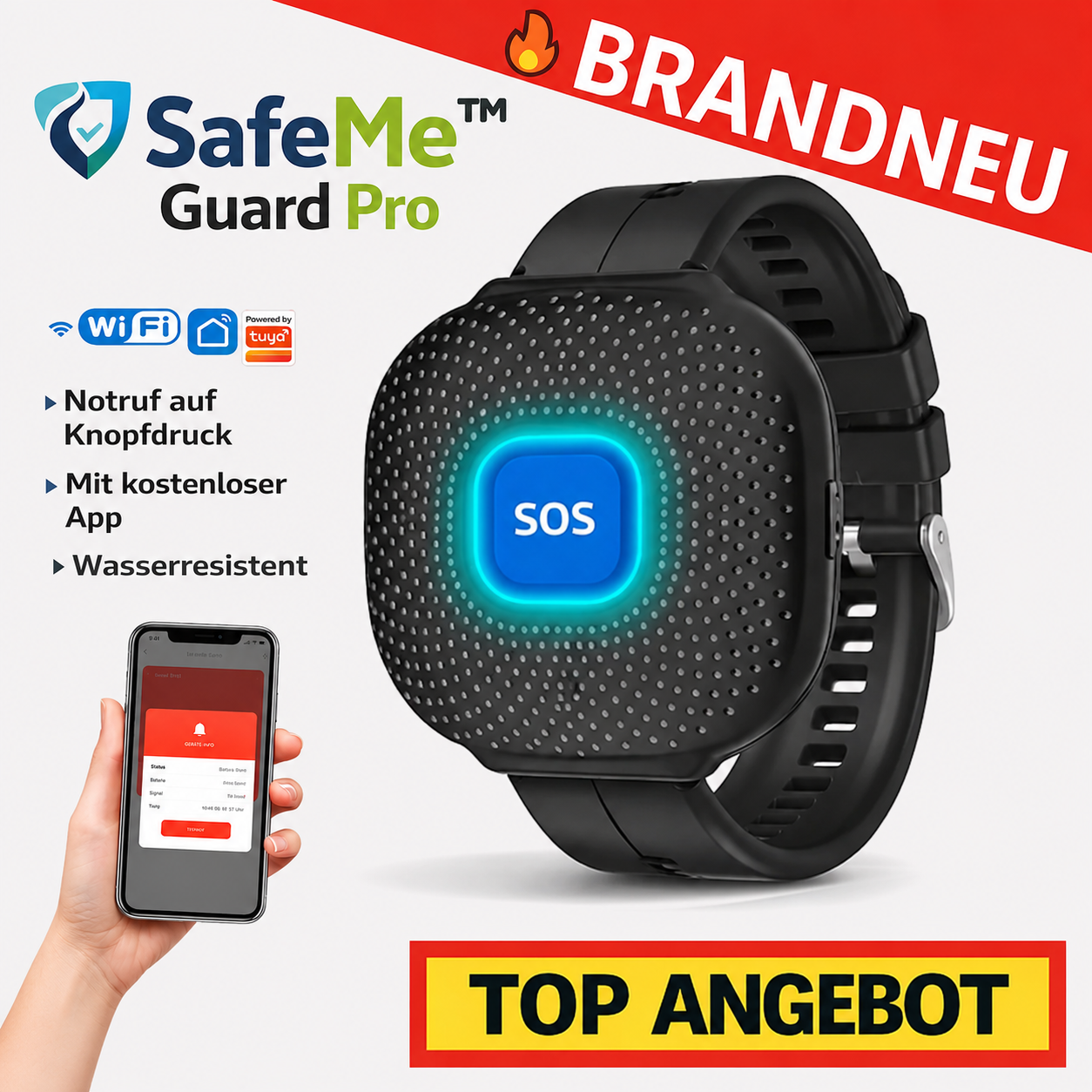 SafeMe™ Guard Pro Notfallarmband SOS Alarm WiFi App Senioren Sicherheit Plus