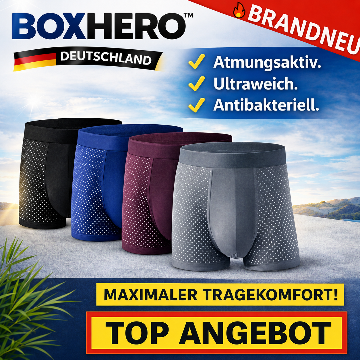 BOXHERO™ Deutschland Boxer aus Bambusfasern - Boxershorts Herren Unterhosen -4er