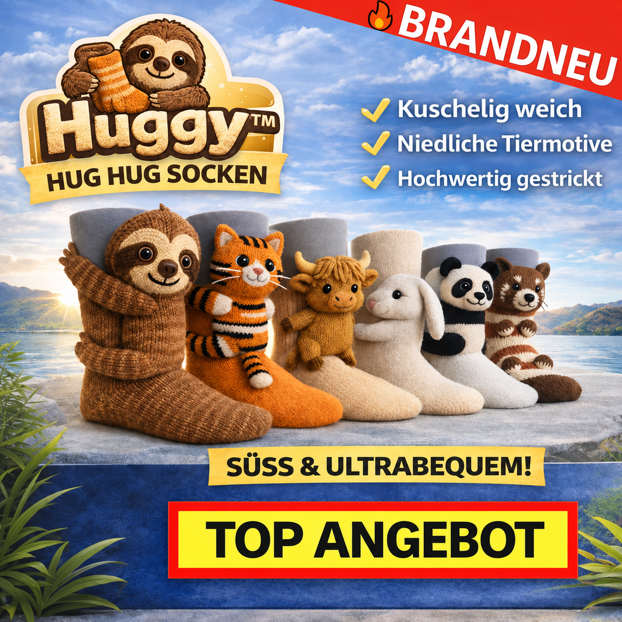 Huggy™ Hug Hug Tiersocken - Süße 3D Kuschelsocken mit lustigen Tiermotiven!