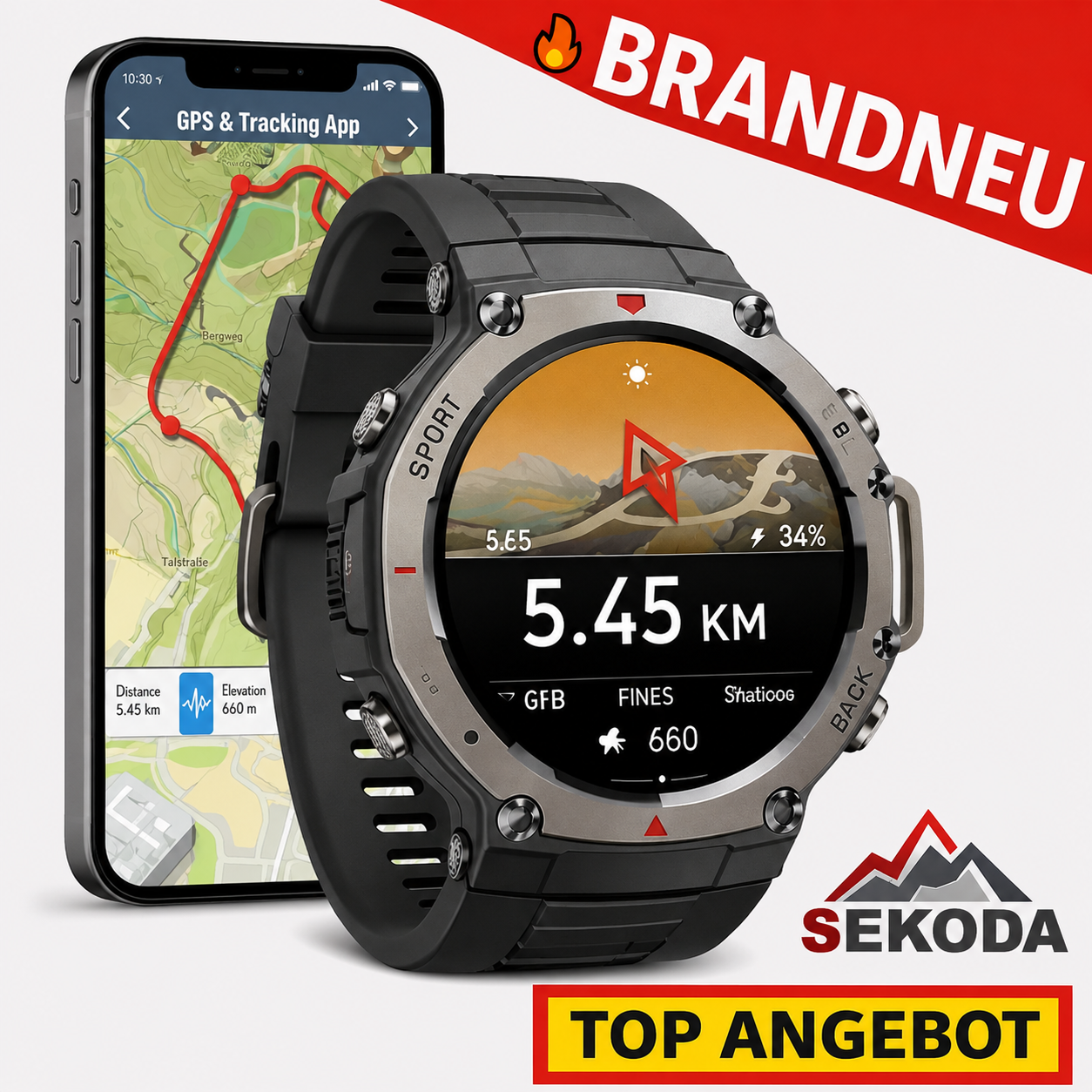 Sekoda™ GPS Sport Fitness Smartwatch für Herren & Damen | GPS & Tracking App