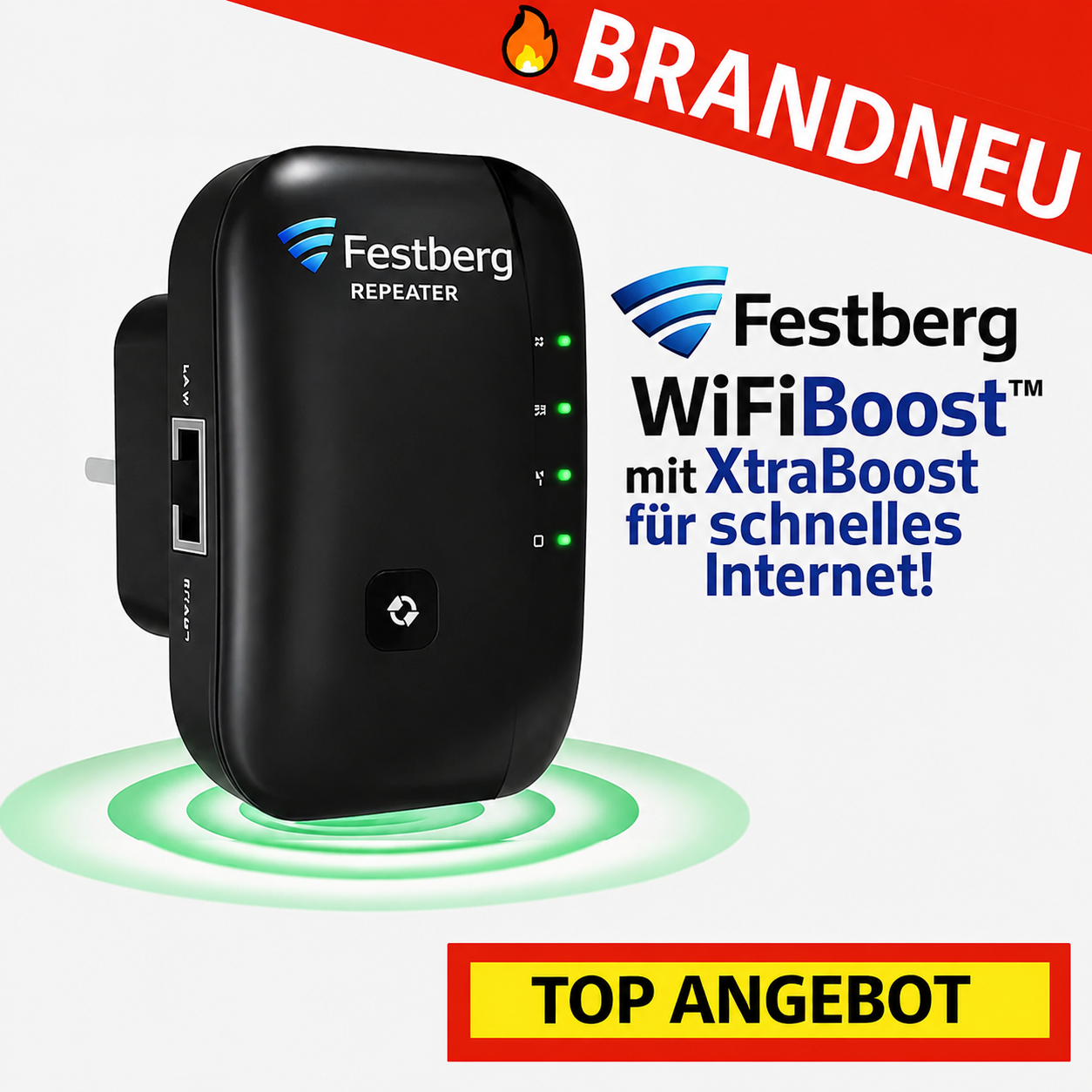 Festberg WifiBoost™ Wifi Extender Wlan Repeater Booster, XtraBoost für Internet!
