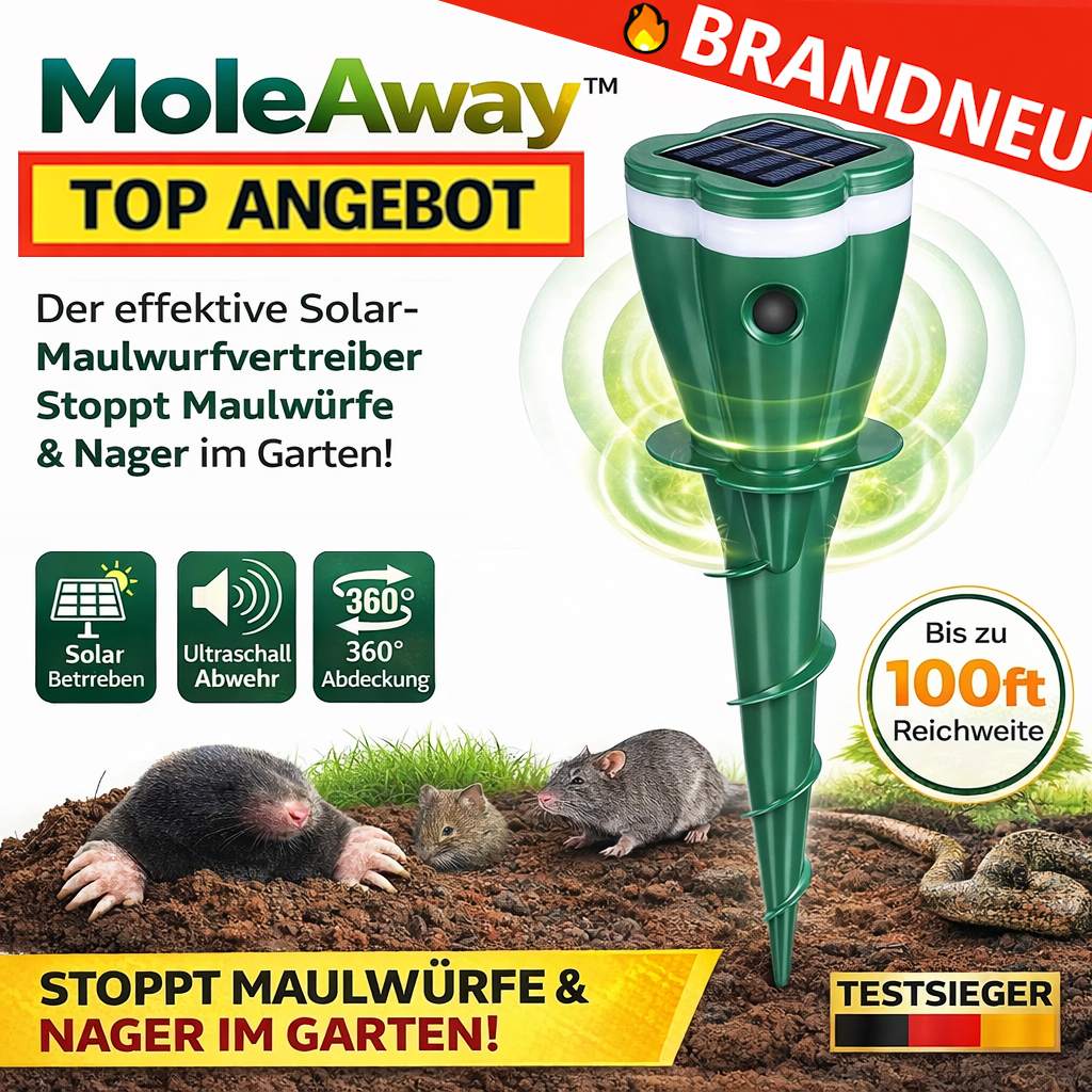 MoleAway™ Solar Maulwurfvertreiber Ultraschall Maulwurfabwehr Maulwurfschreck