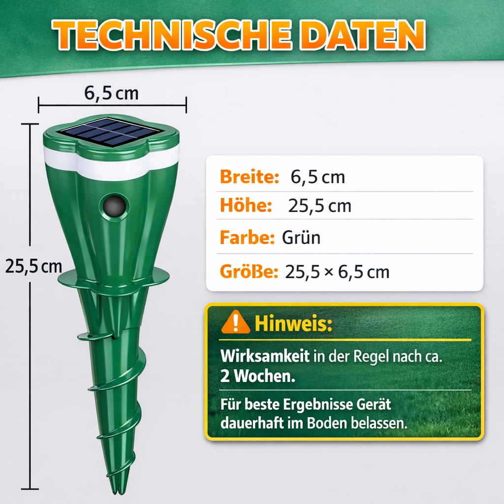 MoleAway™ Solar Maulwurfvertreiber Ultraschall Maulwurfabwehr Maulwurfschreck