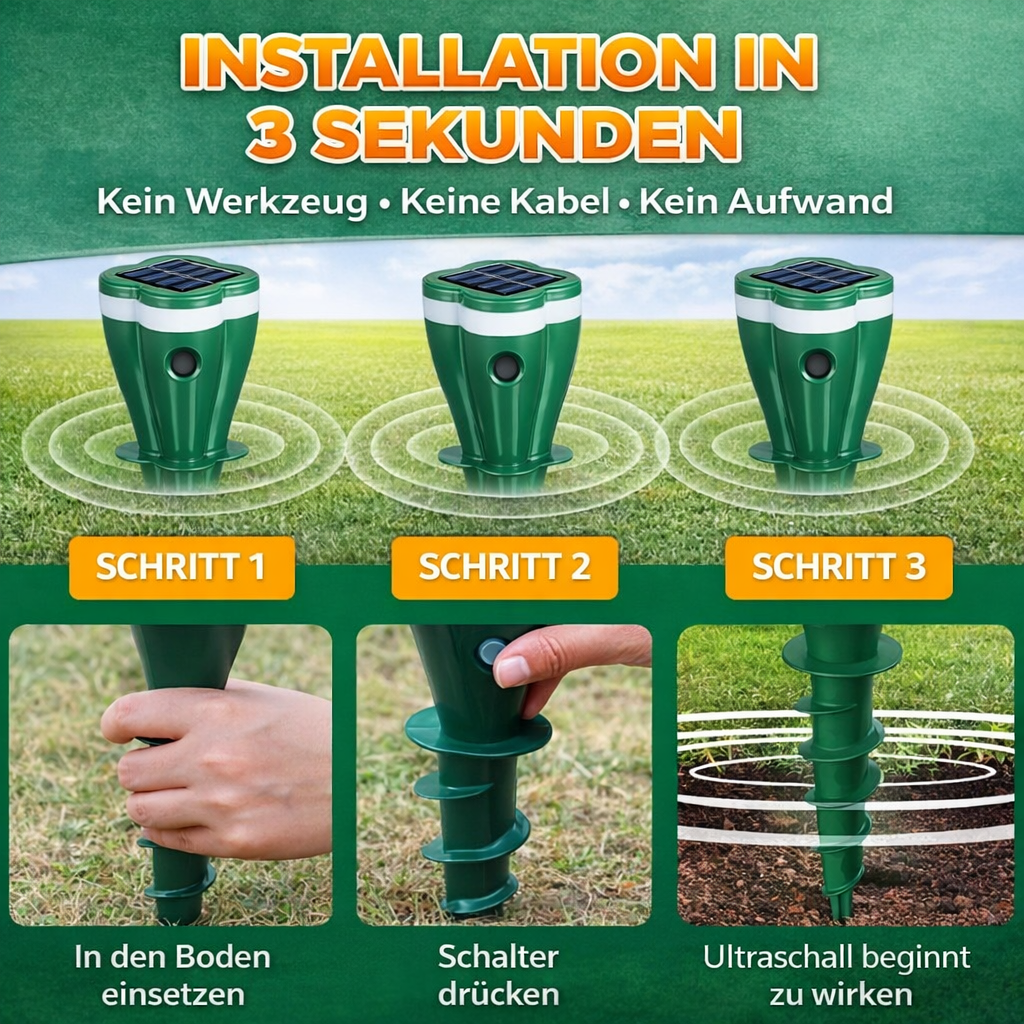 MoleAway™ Solar Maulwurfvertreiber Ultraschall Maulwurfabwehr Maulwurfschreck