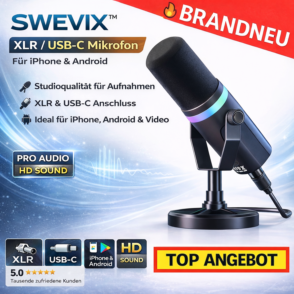 Swevix™ Mikrofon XLR USB-C HD Studio Mikrofon für iPhone Android Podcast Video