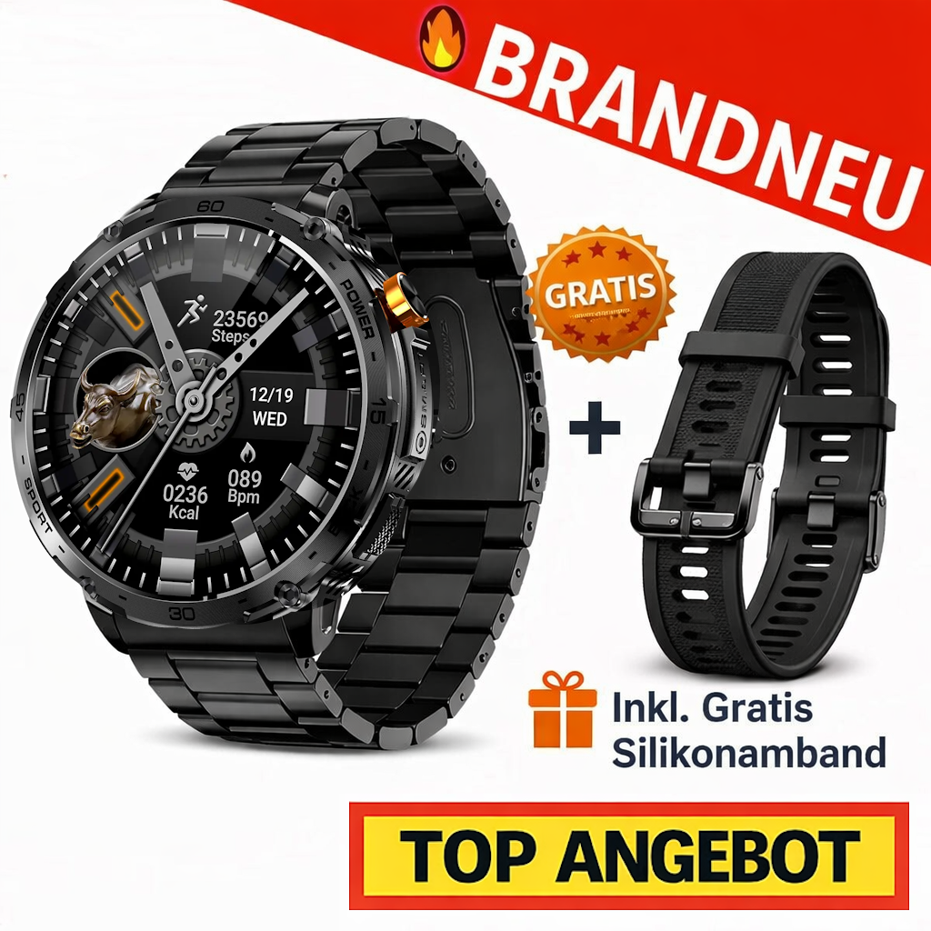 ZEUS™ 2.0 Smartwatch Herren Damen Fitness Tracker Puls SpO2 GPS Bluetooth IP68