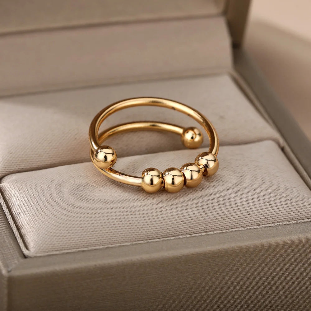 Anti Stress Ring Damen drehbar Spiral Perlen Silber Fingerring Geschenk Vintage