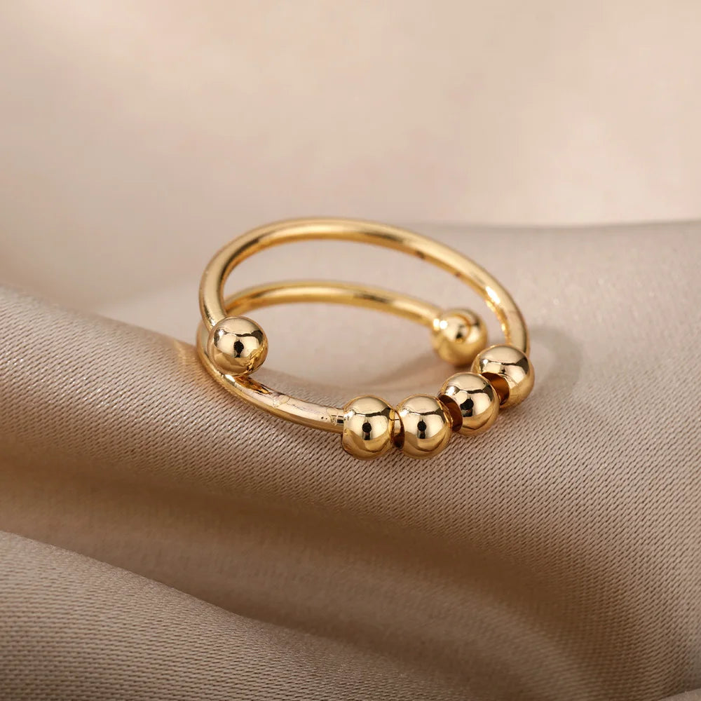 Anti Stress Ring Damen drehbar Spiral Perlen Silber Fingerring Geschenk Vintage