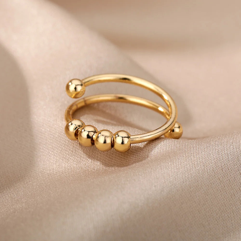 Anti Stress Ring Damen drehbar Spiral Perlen Silber Fingerring Geschenk Vintage