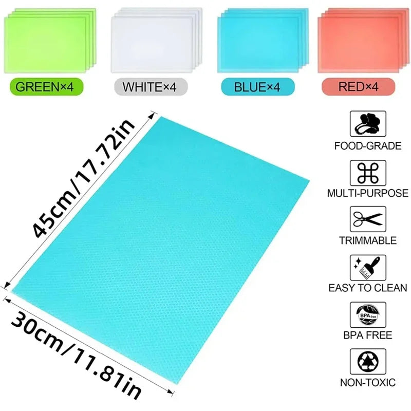 4x Kühlschrankmatte rutschfest wasserdicht Schubladenmatte Anti-Schimmel Pads Küche