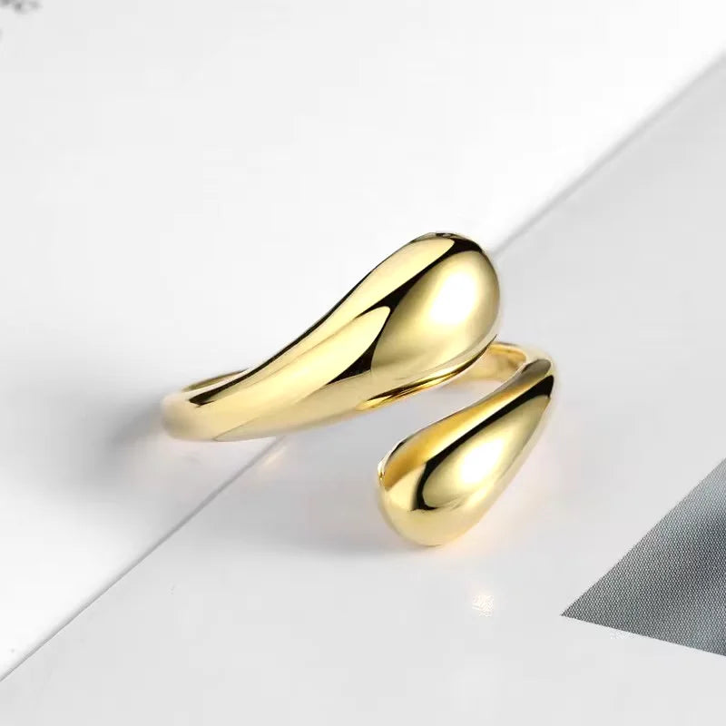Edelstahl Ring offen mit Doppel Kugeln geometrisch goldfarben Damen Geschenk