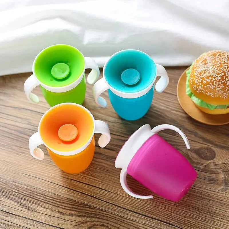 Trinklernbecher Baby auslaufsicher 360° Becher mit Griffen Deckel blau