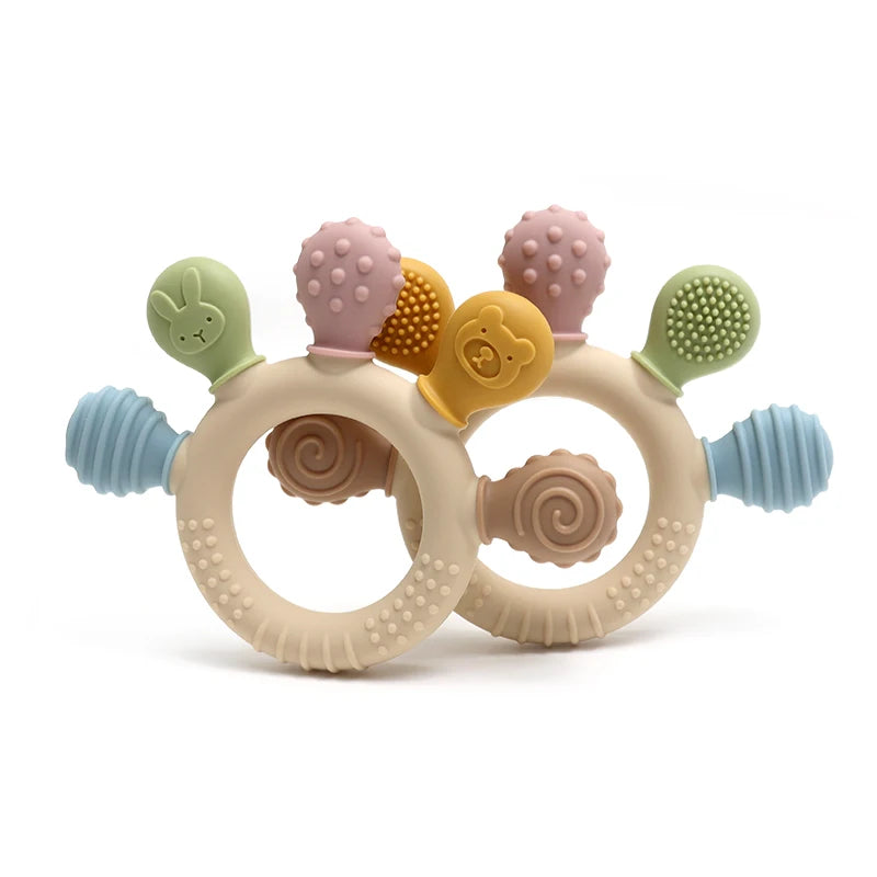 Baby Beißring Silikon Multicolor Greifring 0-12M Zahnungshilfe Sensorik Spielzeug