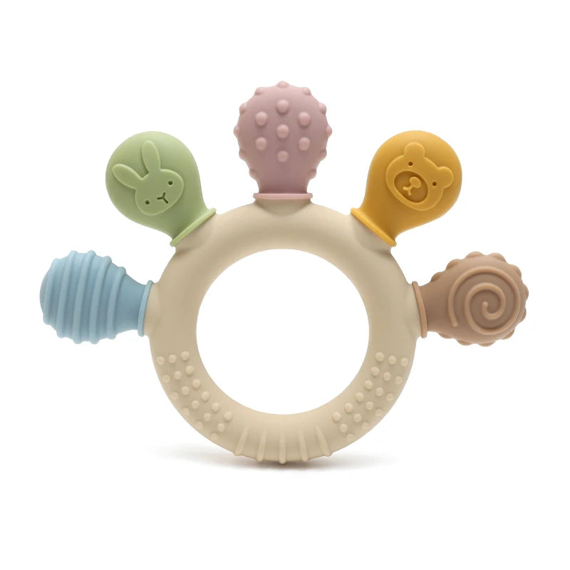 Baby Beißring Silikon Multicolor Greifring 0-12M Zahnungshilfe Sensorik Spielzeug