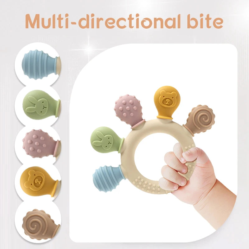 Baby Beißring Silikon Multicolor Greifring 0-12M Zahnungshilfe Sensorik Spielzeug