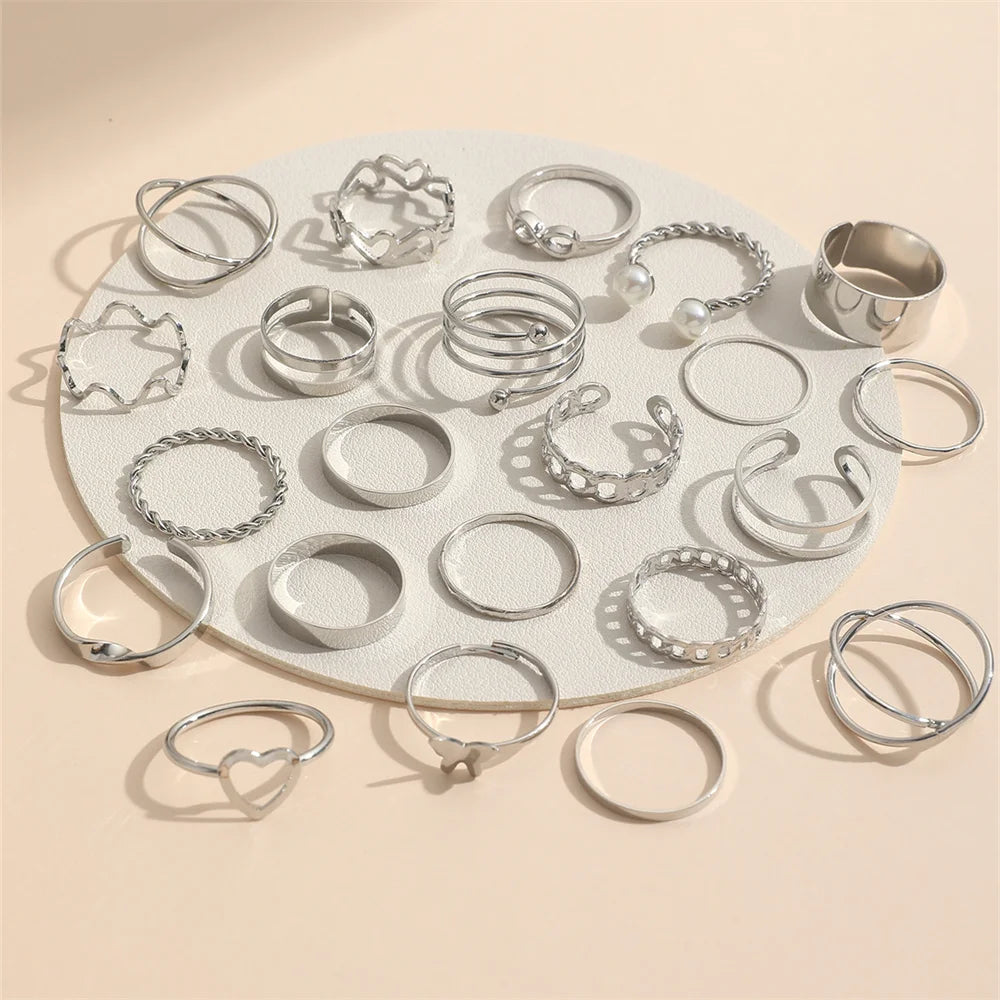 22‑Teile Ring‑Set Modeschmuck Perlen Herz Schmetterling Kreuz Welle Infinity Geometrie