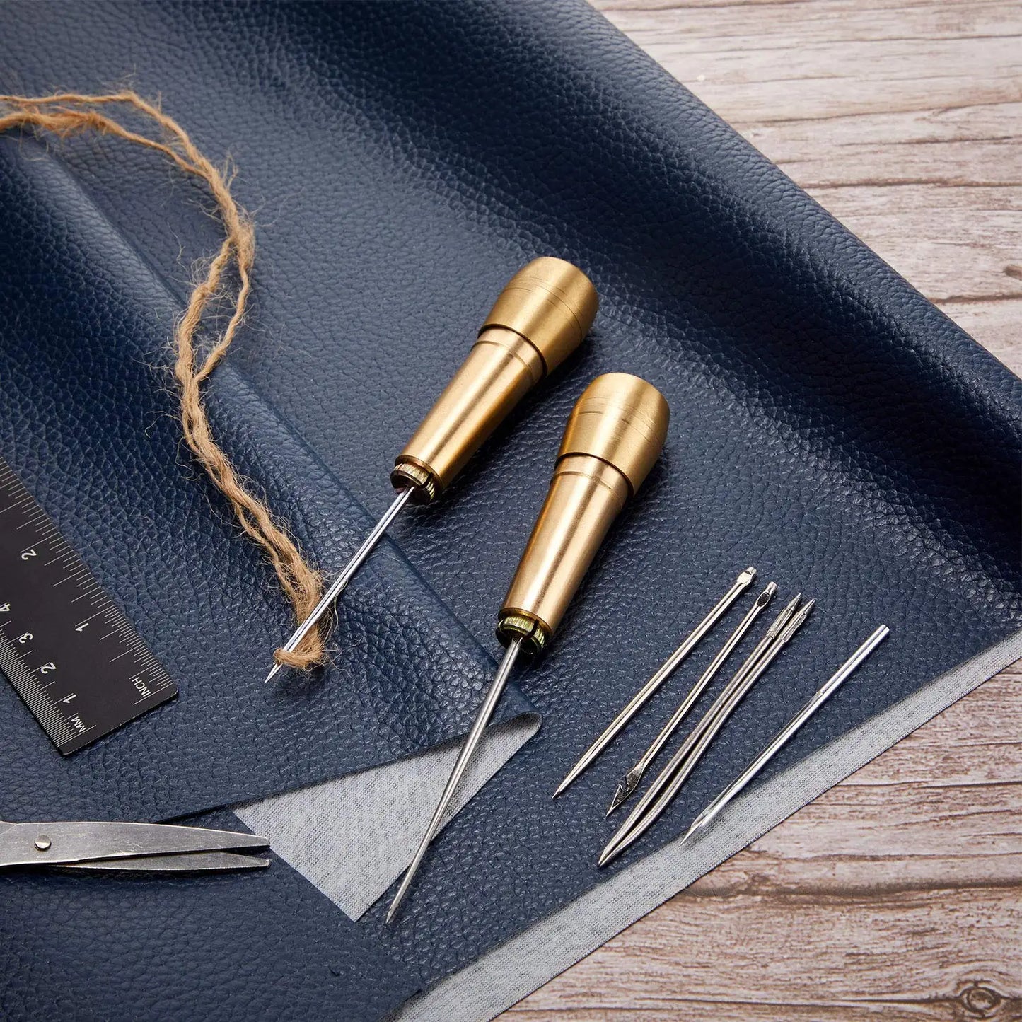 Leder Nähset Handnähahle Set mit Nadel Garn Griff für Leder Zelt Schuhe Reparatur