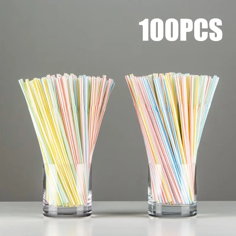 Bunte Plastik Strohhalme 100 Stück Set – für Party Hochzeit Bar Geburtstag Trinken