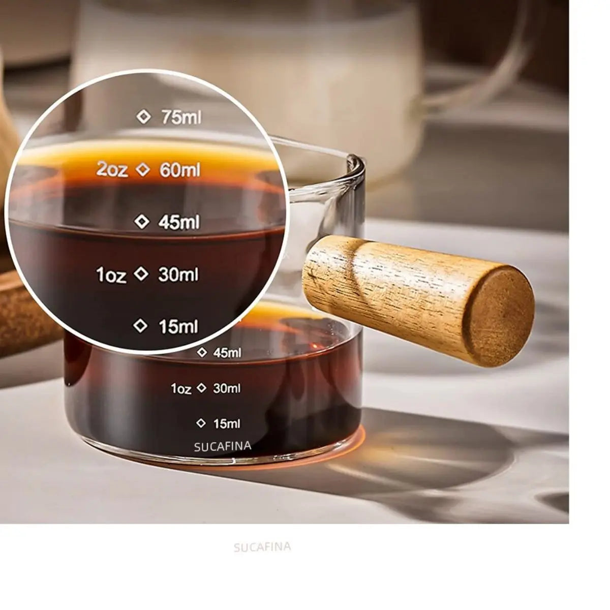 Espresso Messbecher 75ml Glas mit Griff & Ausguss Skala für Kaffee Barista