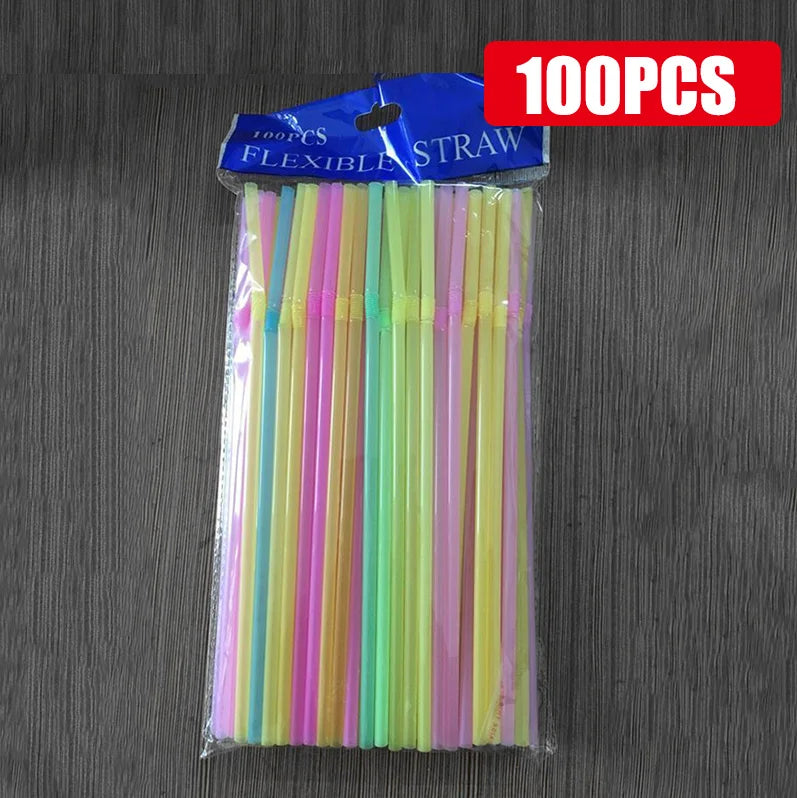 Bunte Plastik Strohhalme 100 Stück Set – für Party Hochzeit Bar Geburtstag Trinken