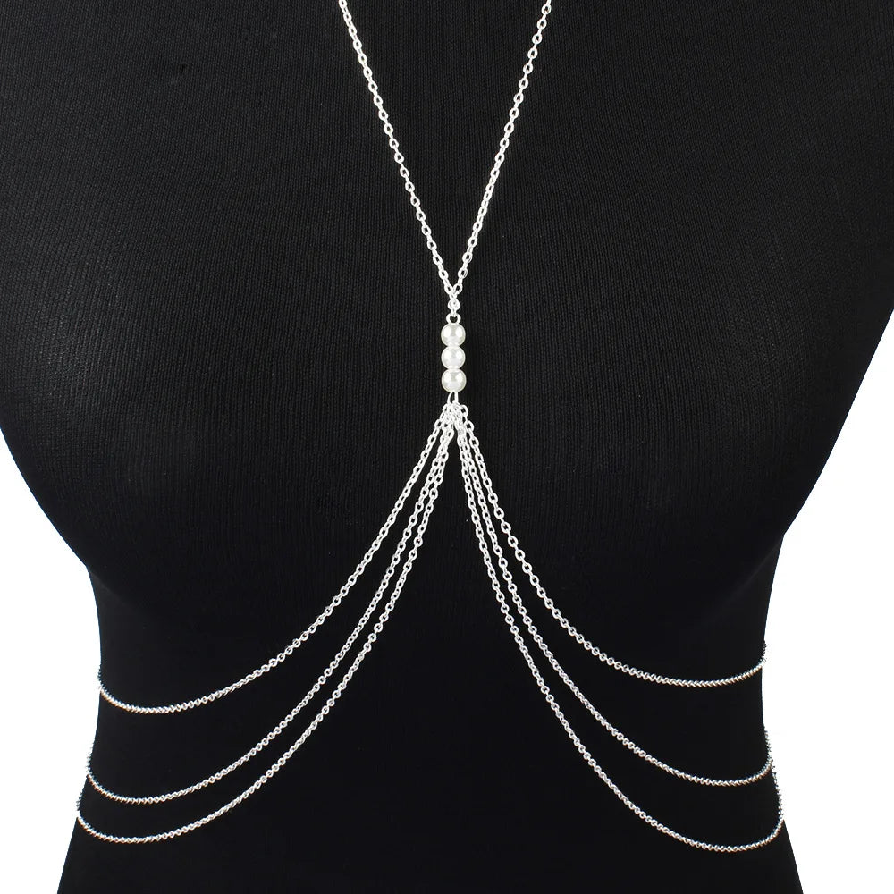 Mehrlagige Damen Körperkette Galvanisiert Legierung Mode Schmuck Bodychain