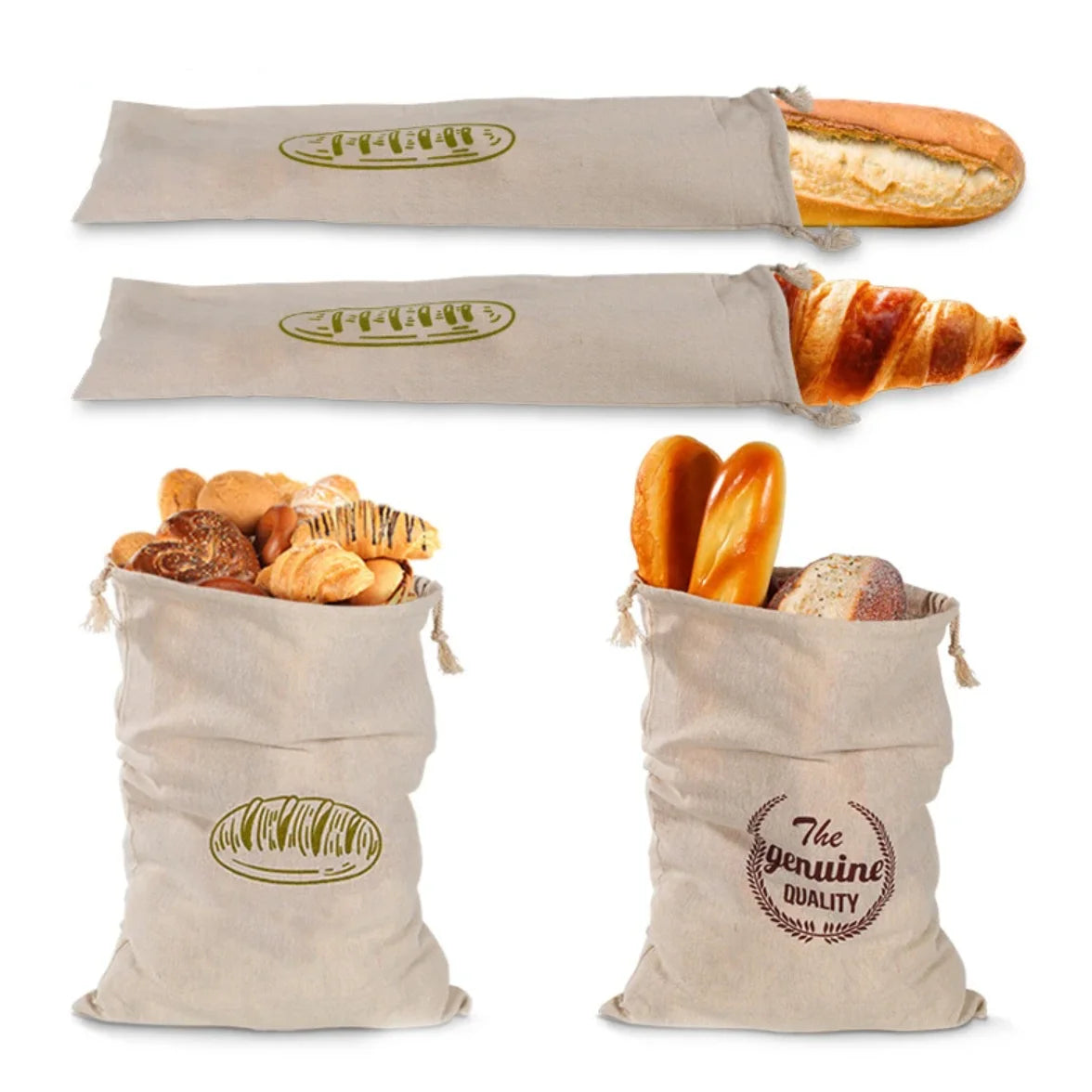 Brotbeutel Leinen wiederverwendbar mit Kordelzug für Baguette & Laib Aufbewahrung