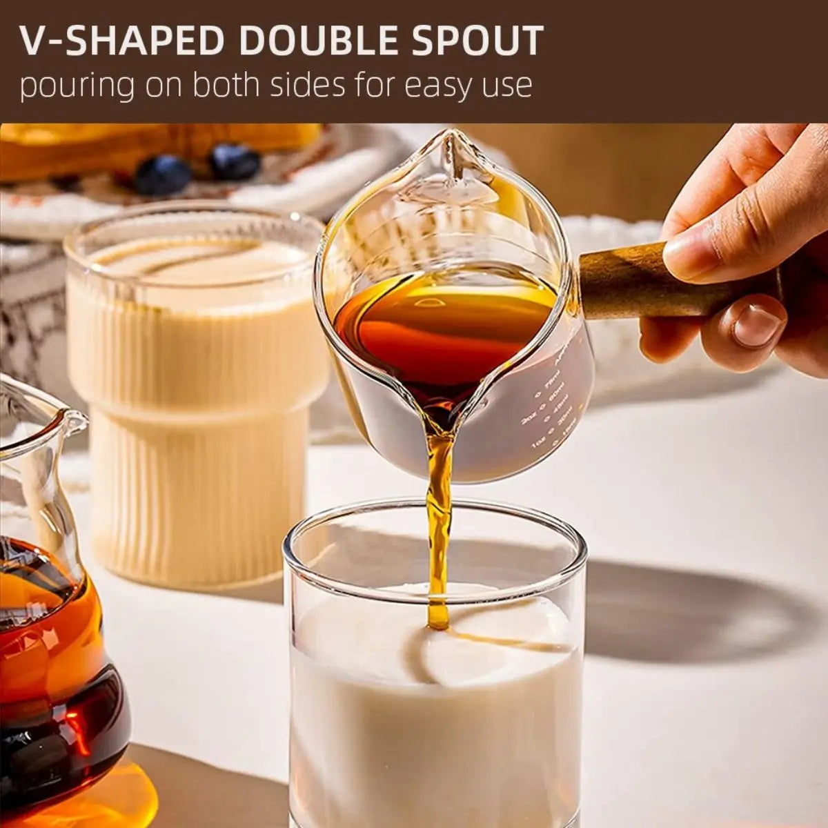 Espresso Messbecher 75ml Glas mit Griff & Ausguss Skala für Kaffee Barista
