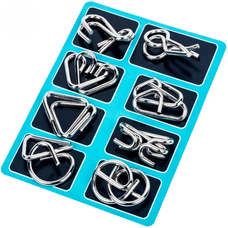8er Set Metall Knobelspiele Geduldspiele Logikspiel Kinder Erwachsene Denkspiel